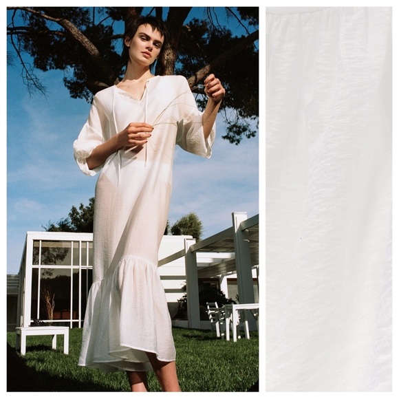NWT. Zara Oyster White Semi Sheer Tunic/Midi Dress. Size S. - Picture 5 of 12